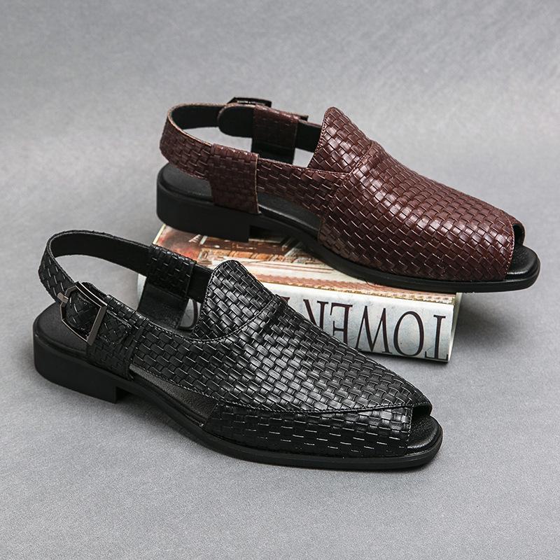 Men's Breathable Woven Buckle Sandals - Large Size Outdoor Beach Shoes