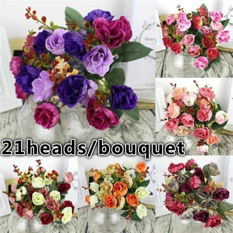 21 Heads Artificial Rose Garden Flower Arrangement Decor Home Decorative Flowers Artificial Silk Rose Artificial Rose Flowers