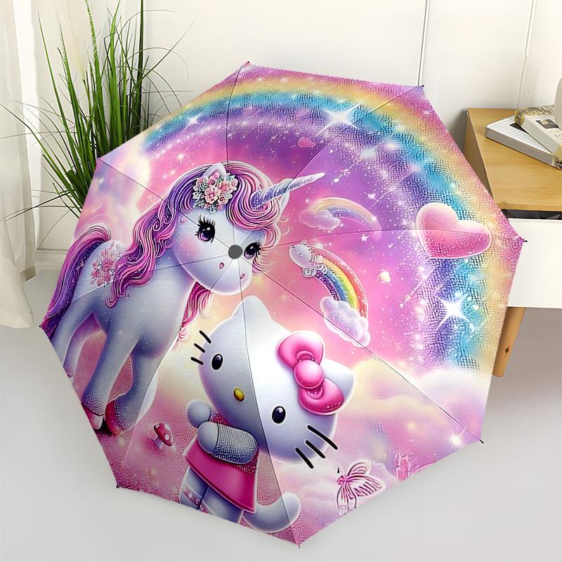 1pc Unicorn Hello Kitty umbrella automatic open/close, 8-Rib Durable Frame, Compact Folding Design, Ideal Birthday/Holiday Gift 1172A