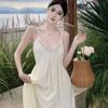 French Pure Desire V-neck Spaghetti Strap Dress: High-end, Fairy-like, Slimming Beach Vacation Outfit