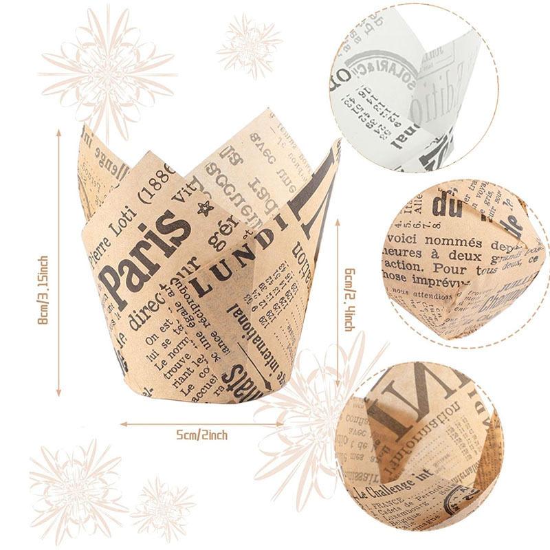 Tulip Cupcake Packaging Oil-Proof Bread Paper Tray Newspaper Cup Printing English Goblet Of Fire 200