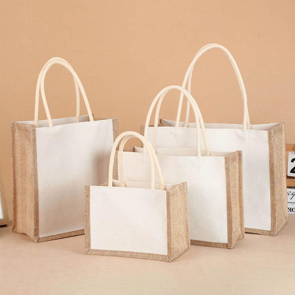 Canvas Linen Tote Bag Eco-friendly Double-Dided Blank Shopping Handbags Large Reusable Grocery Water Resistant DIY Container