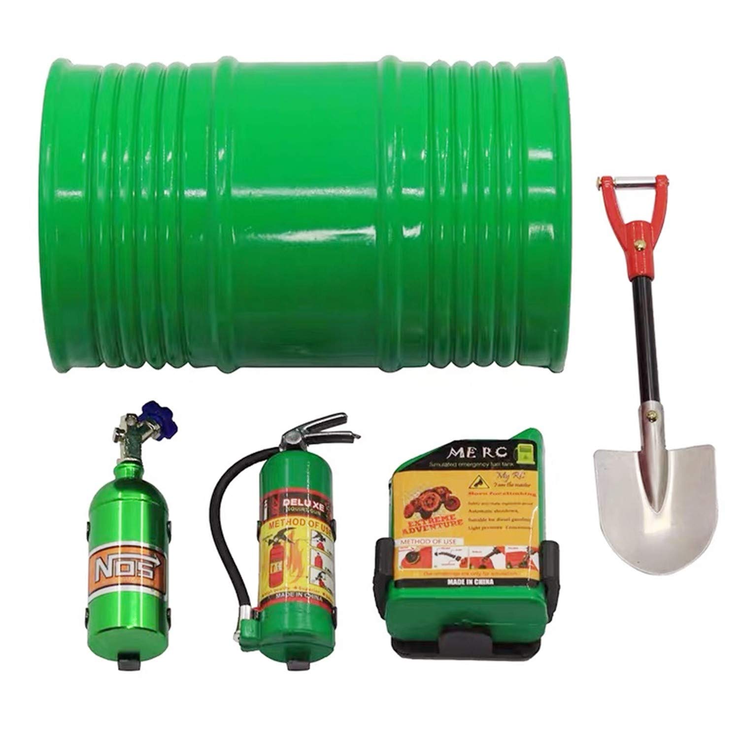 

Haruhana RC Car Accessories for Rock Racer/Rock Crawler 1/10 Scale: Drum, Fuel Tank, Fire Extinguisher, and Shovel (Set of 5, Green)