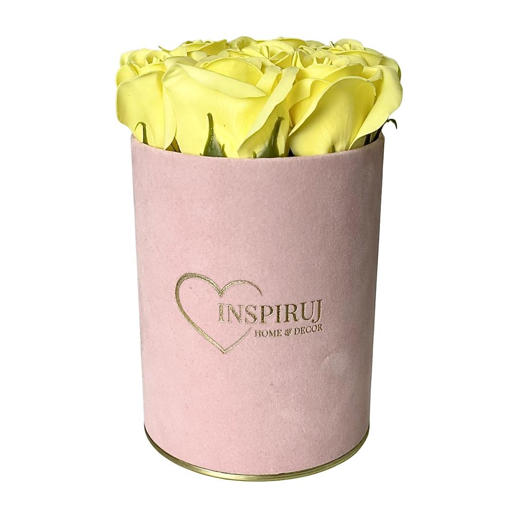 Flowerbox Inspiruj - Pink Box with Soap Roses - No. 16 Yellow