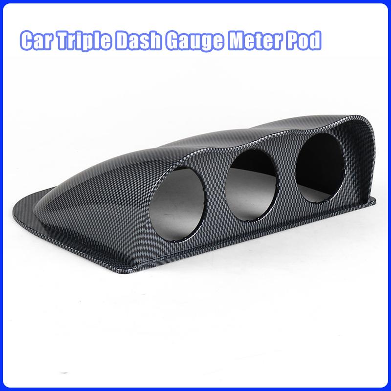 2'' 52mm Car Triple Dash Gauge Meter Pod 3 Hole Dashboard Mount Holder Front Carbon Fiber Style