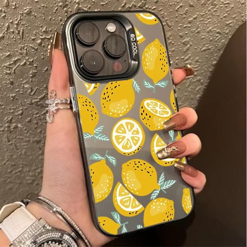 

Blue Striped Yellow Lemon Fruit Phone Case For iPhone 17 Pro Max 16 15 Pro 14 13 Mini 12 11 XR XS 17Air Plus Hard Matte Cover iPhone 13 Pro чёрный