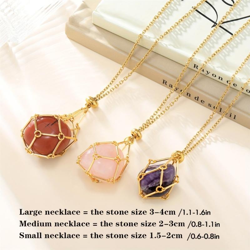 Natural Crystal Holder Necklace Adjustable Mesh Pendant Necklaces Metal Collarbone Chain Crystal Stone Holder Accessory
