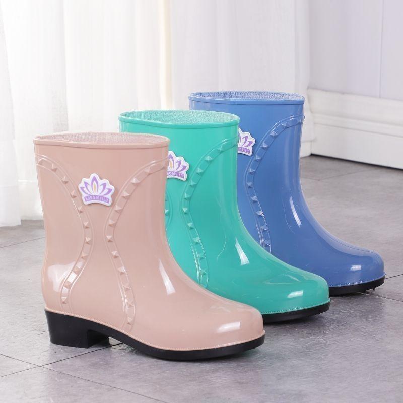 New Rain Shoes Women's Cotton Short Tube Medium Tube Warm Velvet Women's Water Shoes Girls Water Boots Rain Boots Women~~