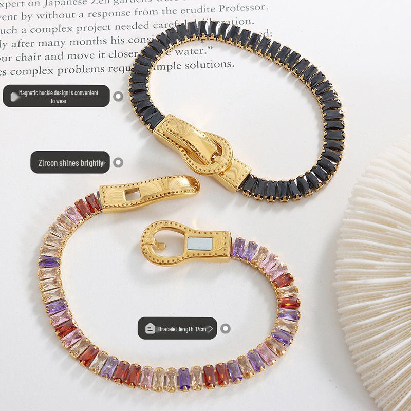 Light Luxury Seven-Color Zircon Gold-Plated Magnetic Bracelet with Titanium Steel Double-Sided Closure