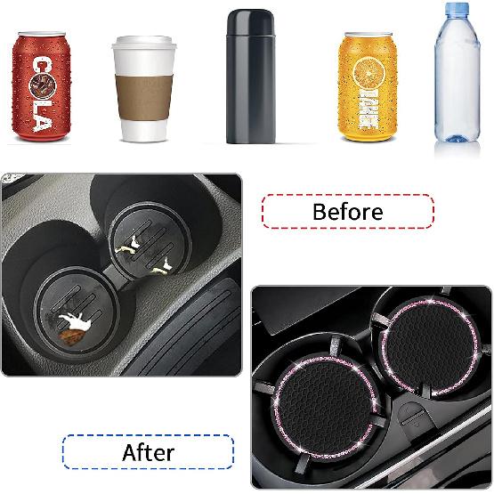 4 Pack Car Coasters, Universal Vehicle Bling Car Coaster, Cute Rhinestone Coaster for Cup Holders,Interior Accessories 2.75'' Silicone Anti Slip Car
