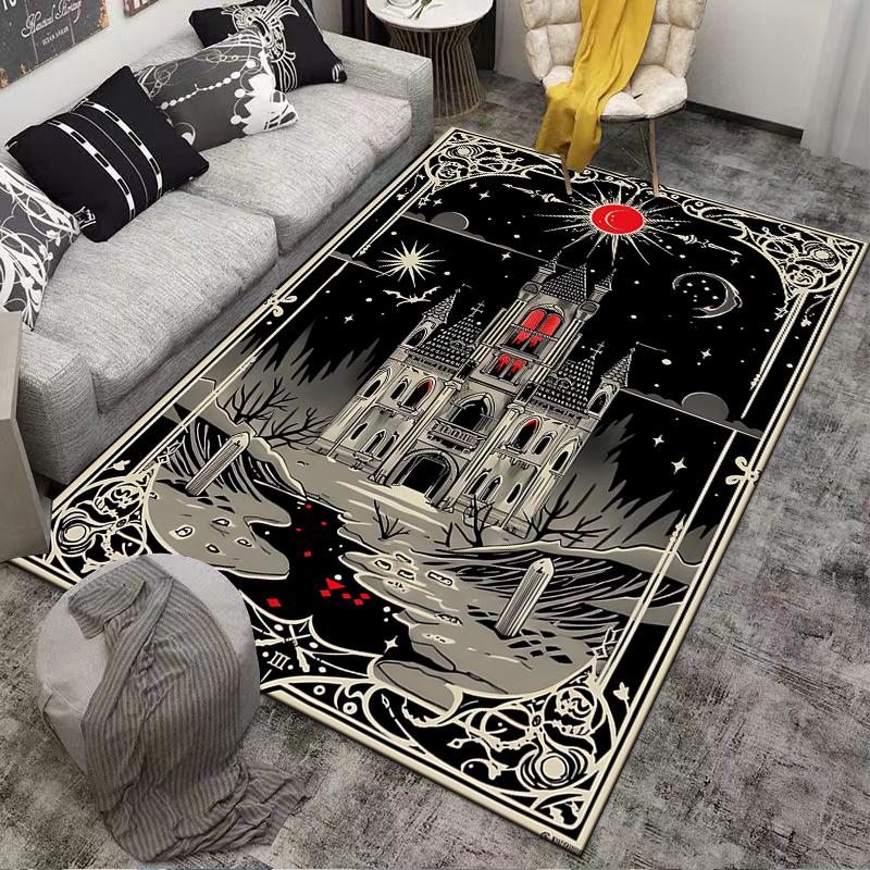 Gothic Castle Night Scene Rug with Moon and Starry Sky Print Suitable for use as an anti-slip for living room bedroom sofas