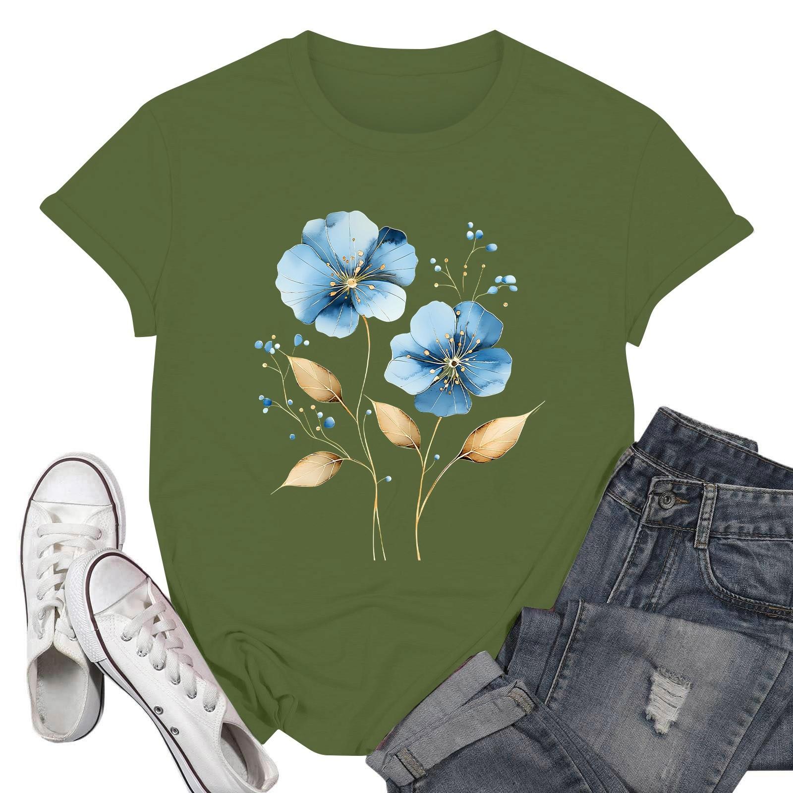 

Женские модные повседневные пуловеры с короткими рукавами и круглым вырезом с принтом L армия зеленый