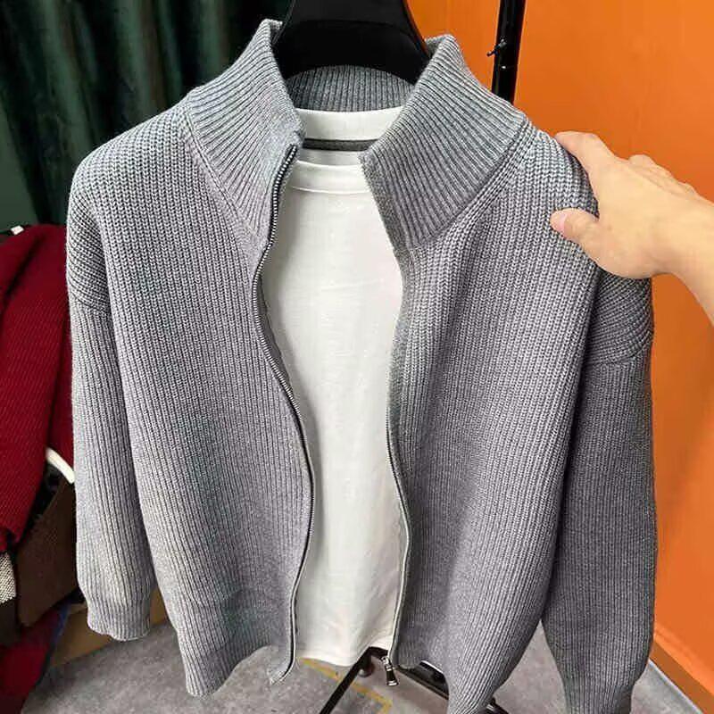 Herren einfarbige Strickjacke mit Reißverschluss - Vielseitige schmale Passform Herbst/Winter Stehkragen Jacke