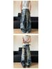 Women's Retro Graffiti Wide Leg Jeans - Casual Distressed Long Pants