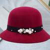 Top Hat British Style Faux Pearl Decor Down Brim Sunshading Round Top Decorate Retro Vintage Women Cloche Hat for Church