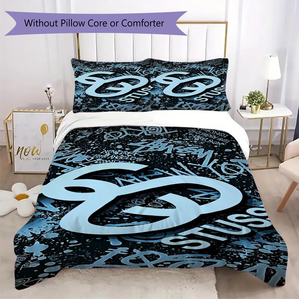 Purple Swirl Marble Logo 3Pcs Bedding Set, Psychedelic Fluid Background 3Pcs Bed Decor Set