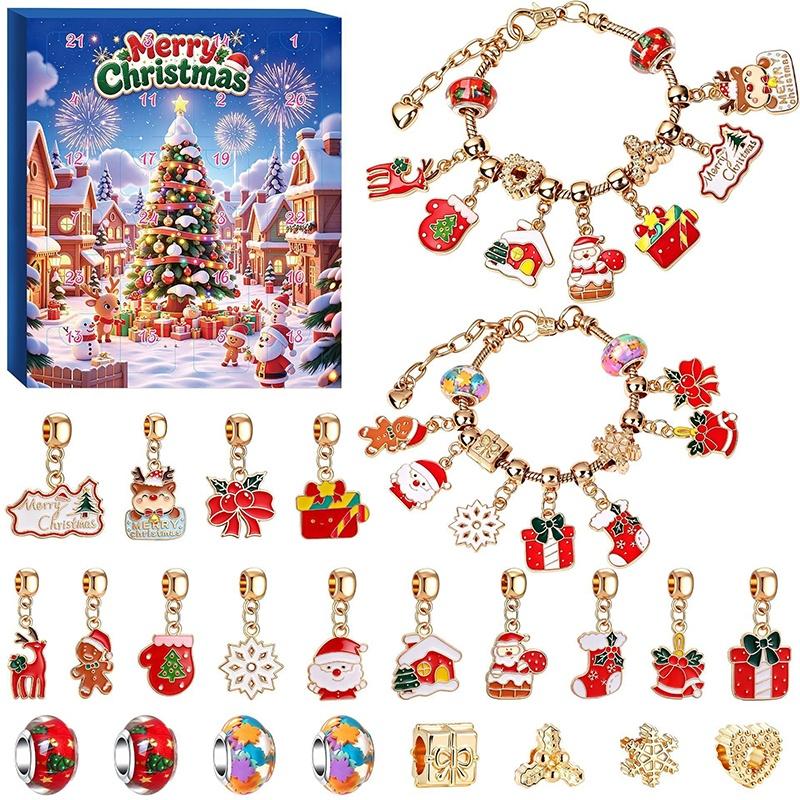 Weihnachts-Adventskalender Schmuckherstellungs-Set Mit Mehreren Thematischen Anhängern Für DIY Armbänder Und Halsketten Für Mädchen Weihnachtsgeschenke
