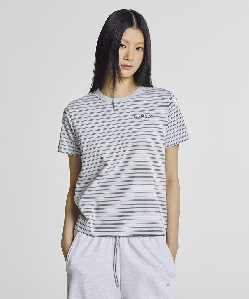 Nyuballanseu Nbneg2W422 / Women Essential Basic Striped Short Sleeve T-Shirt (Light Blue)