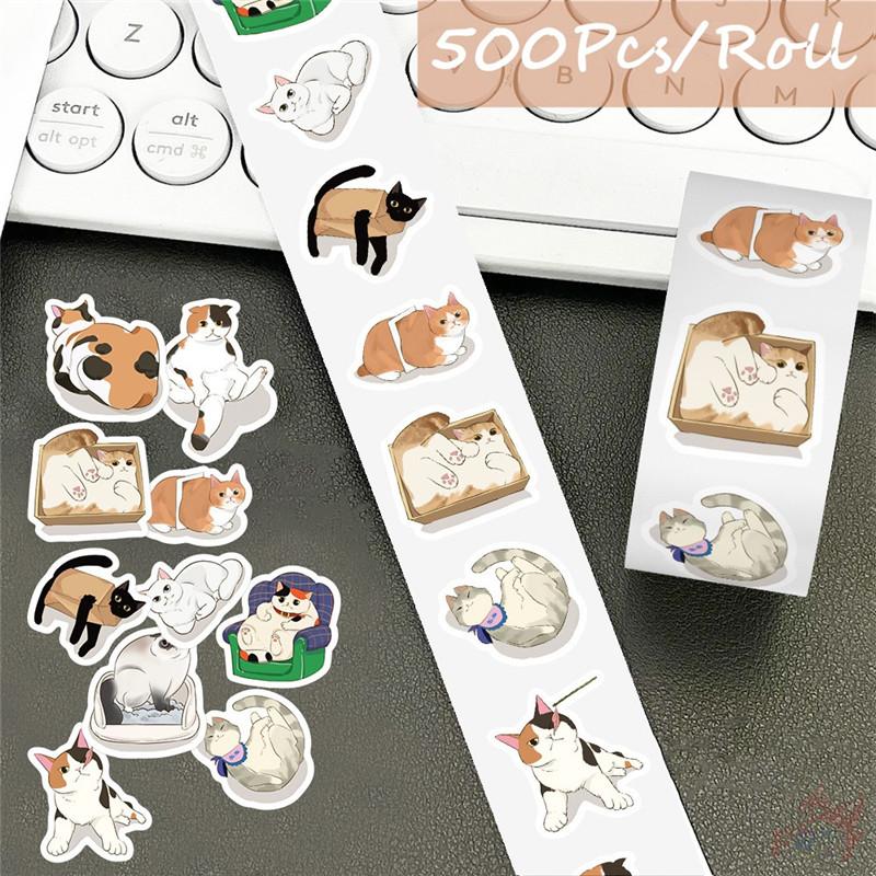 500Pcs/Roll Q Lazy Cats Kids Rewards Stickers - DIY Scrapbooks Album Decor Sealing Label Decals