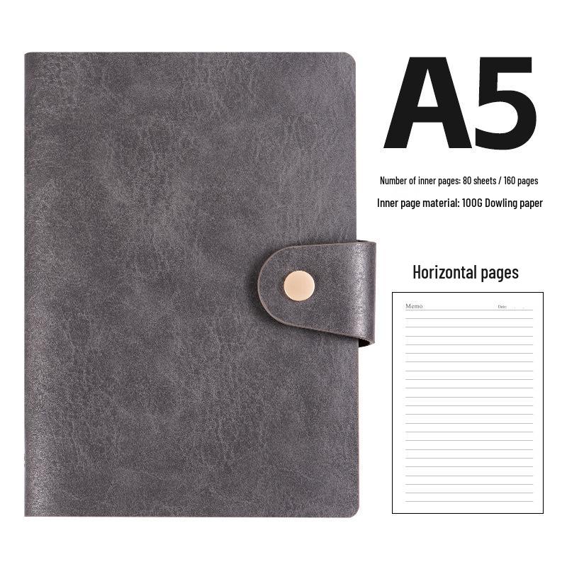 A5 Retro Cowhide Leather Business Notebook with Buckle Binder
