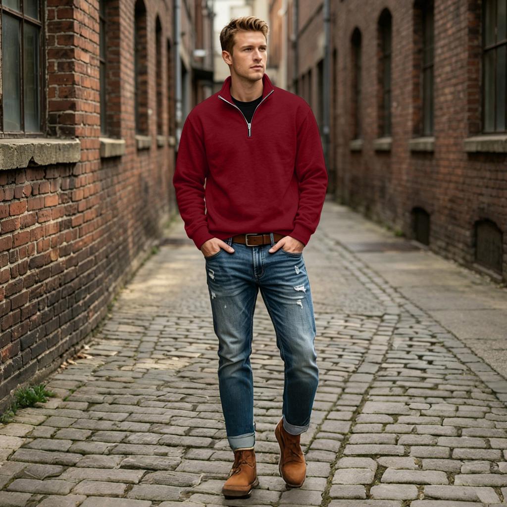 Men's Casual Half-Zip Stand Collar Sweatshirt Loose Fit Big Size for Everyday Wear