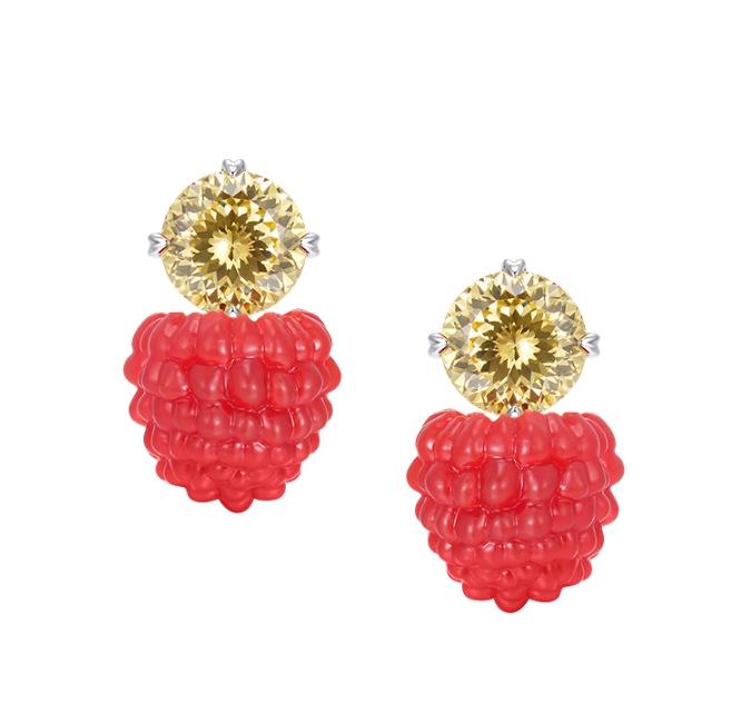 

Exquisite Raspberry Mulberry Earrings: European & American Style Versatile Fruit Berry Gemstone Jewelry