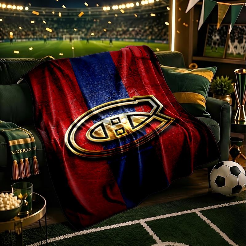 Canadiens Hockey Team Throws Blanket Flannel Blankets Plush for Couch Bed Gifts for Men Women Travel Picnic Blanket Christmas Fan Gifts