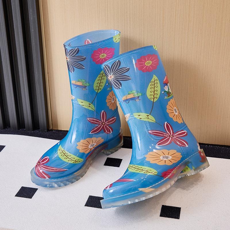 New Medium Tube Rain Shoes Women's Rubber Shoes Wear Non-slip Water Boots Thickened Water Shoes Velvet Labor Insurance Car Wash Kitchen Rain Boots