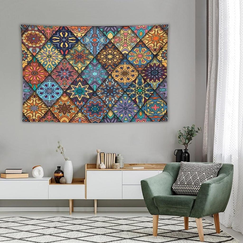 Vintage Bohemian Tapestry Wall Hanging Colorful Mandala Indian Pattern Tapestries Home Decor for Living Room Bedroom Apartment