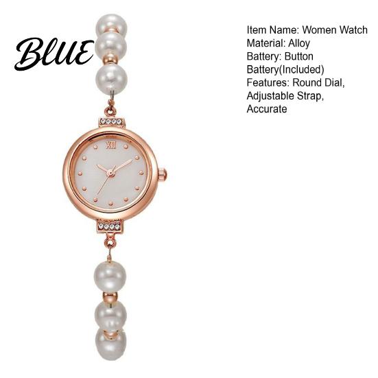 Ladies Casual Watch Women Bracelet Adjustable Faux Pearl Strap Rhinestone
