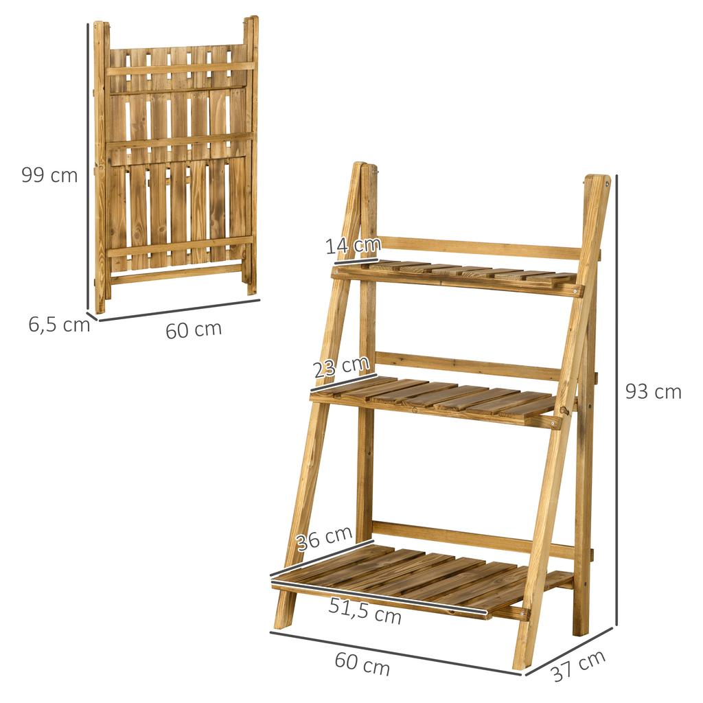 3-tier plant stand, foldable 93cm high flower standwooden plant shelf, flower pot stand with trays, plant ladder for living room, garden, balcony