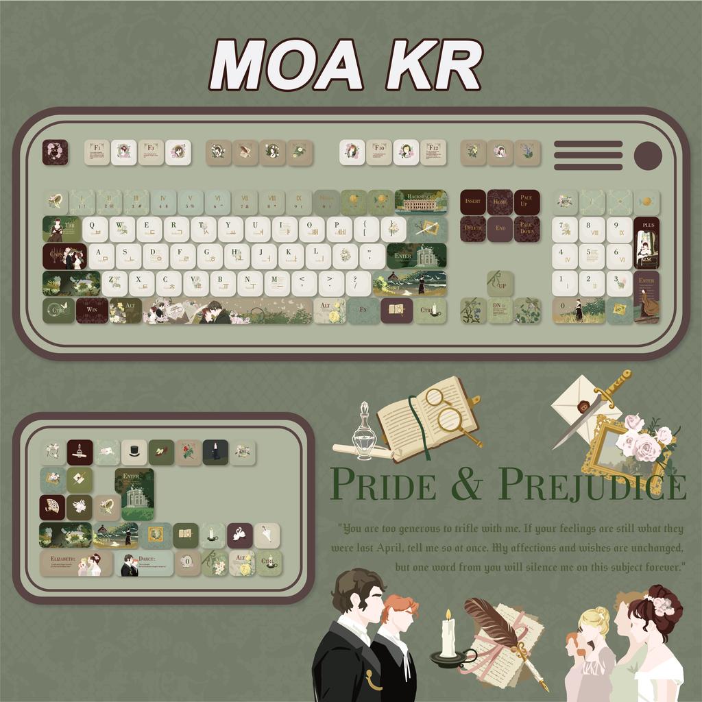MAIMOOO Yellow Green Keycaps Pride and Prejudice Theme Moa Cherry Russian Korean PBT Beautiful Cute Customized Aula Keyboard Key