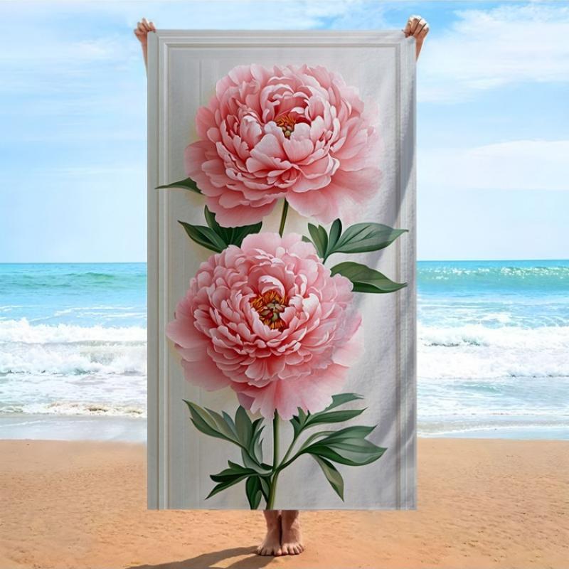 

1pc Peony Design Beach Towel Elegant Pink Floral Pattern Bath Towels Soft Microfiber Fabric Unisex Oversized Towel for Swimming W40*H60(CM)