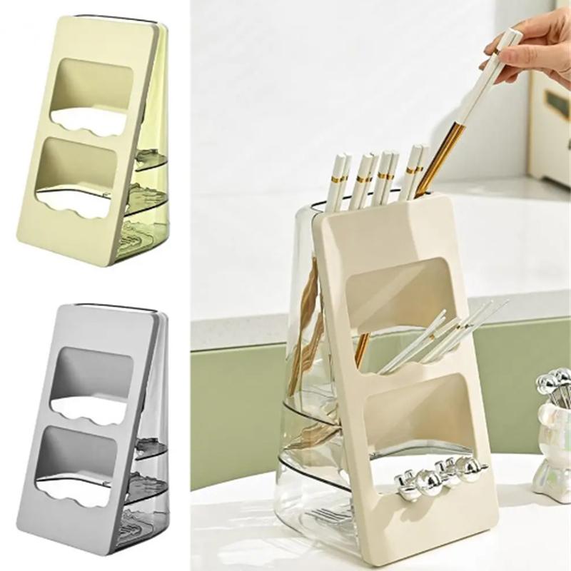Multifunktionaler Essstäbchenhalter Haushalt Abtropfgestell Dreifachschicht Schrägeinsatz Essstäbchenbehälter Küchenlöffel Aufbewahrungsregal