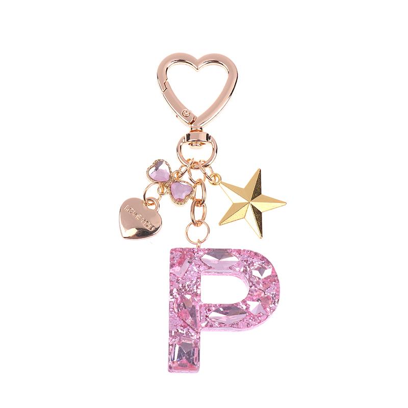 

Милый брелок для ключей с буквами A-Z, буквами Love Heart, Star, розовый для женщин и девочек, сумка, чашка, кулон, брелок, аксессуары