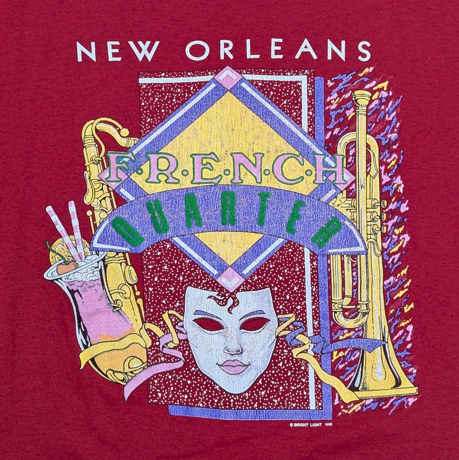 Vtg 1989 New Orleans French Quarter Mardi Gras Tee Screen Stars Best Tag XL M
