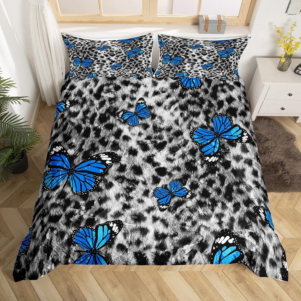 Gepardmønster King Queen Sengetøy Sett Sommerfugl Dynetrekk Dyrepels Dynetrekk Jungel Dyreliv Hud Polyester Dynetrekk