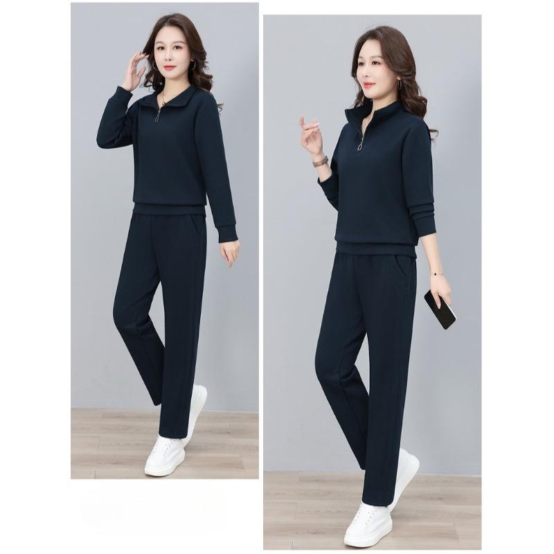 Fashion Women Sport Tracksuit Spring Autumn Half Zipper Stand Collar Casual Two Piece Set Ladies Daily Outdoor Sportswear