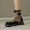 2025 Autumn and Winter British Style Color Matching Thick Heel Martin Boots Women's Velcro Round Head Medium Tube Single Boots Thick Sole Thin Sho