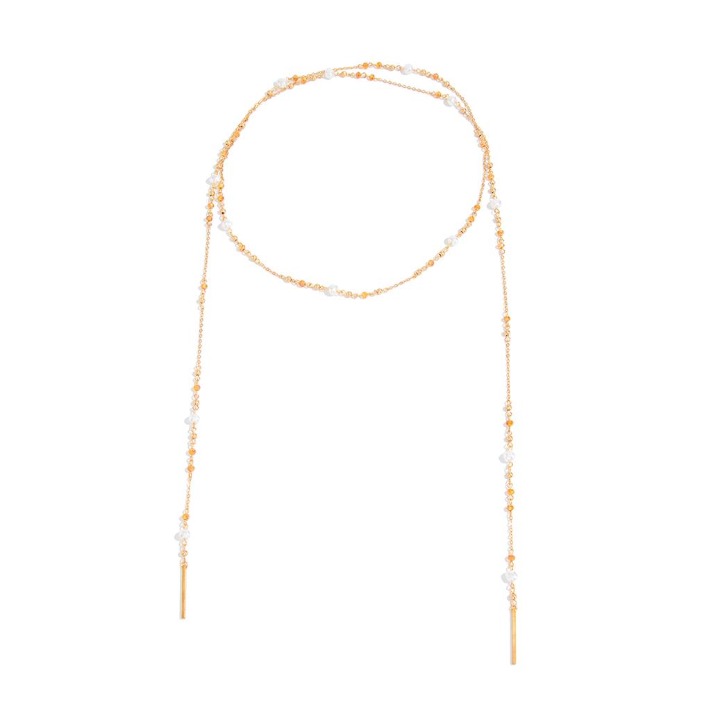 Ingemark Vintage Imitation Perlen Kristall Halsketten Damen Trendy Elegant Goldfarbe Metall Pullover Lange Kette Neujahr Schmuck