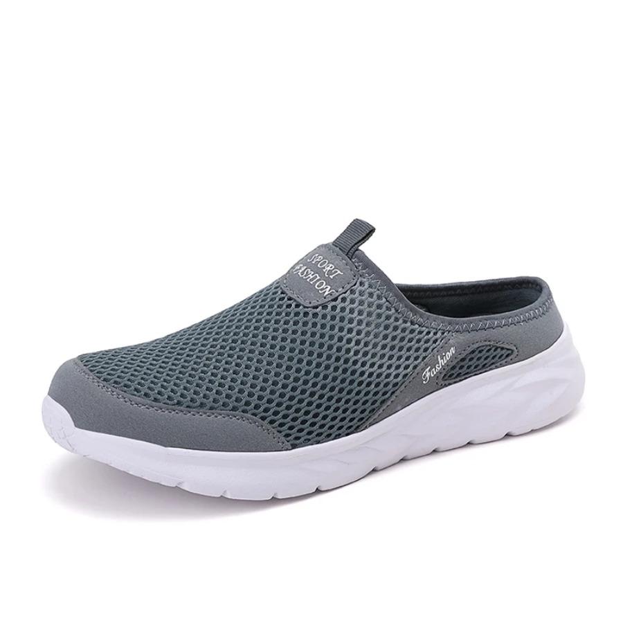2025 Mens Half Slippers Summer Breathable Mesh Mens Shoes Outdoor Casual Walking Shoes Large Flat Light Mesh