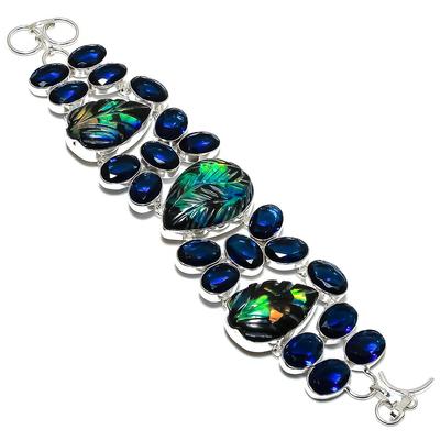 Prírodný mystický topaz, topaz drahokam 925 strieborný náramok 7-8" f0k35