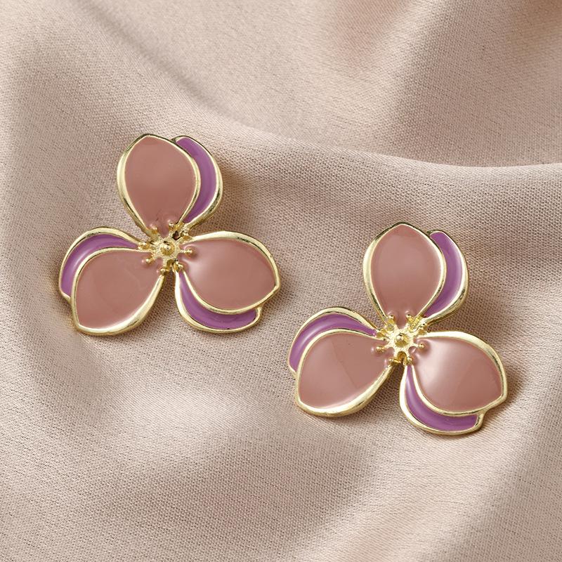 Hot Sale Korean Design Black Oil Dripping Flower Earrings