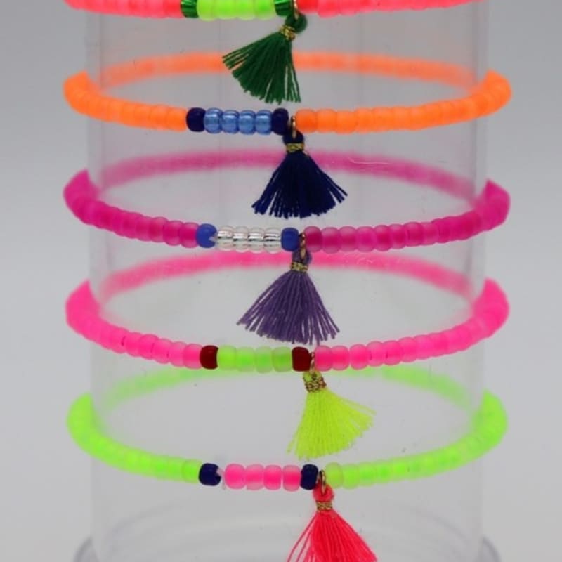BONBEAU Neon Color Point Tassle Beads Bracelet 5 Colors