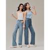 INMAN Women's Vintage Washed Straight-Leg Denim Pants