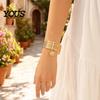 Vintage Inspired Bracelet Women with Portrait Coin Pendant, Multi-Layer Surround Check Pattern Stacking Effect Bangle, Electroplated Elastic Fit Wrist