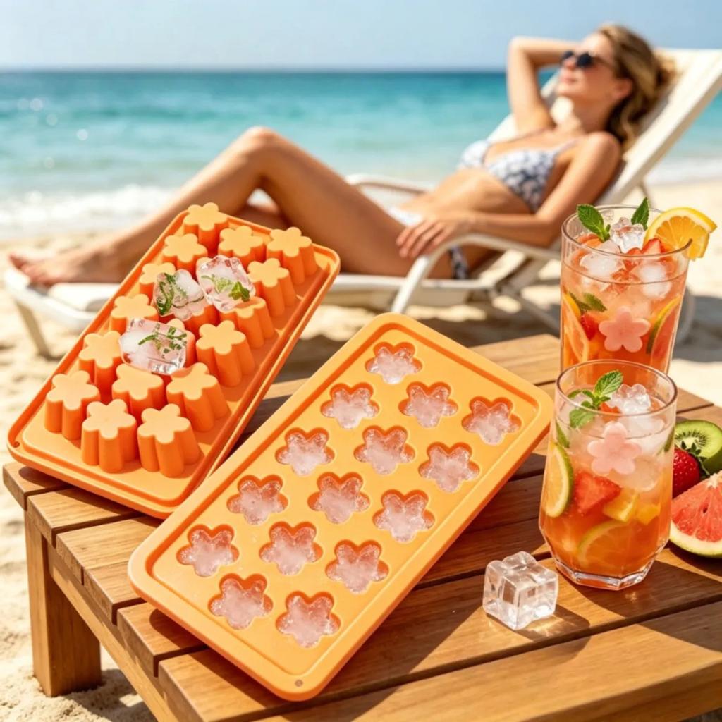1pc Flower Ice Cube Tray with Lid for Parties Home, Cherry Blossom Shaped Ice Cubes, Makes 18pcs At A Time, Chocolate Soap Jello