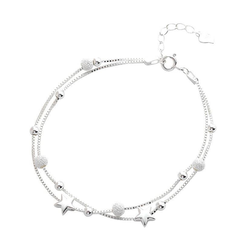 S925 Silver Double-Layer Star Frosted Bead Bracelet for Women - Simple Jewelry Gift for Christmas or Valentine's Day