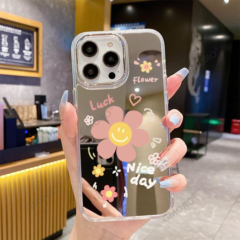 Sunflower Apple 16promax mirror mobile phone case smiley face 17pro mobile phone case does not deform 15p fashion