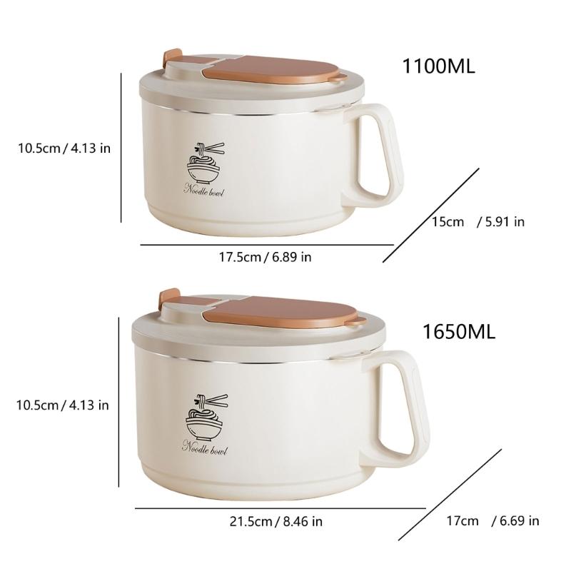 304 Stainless Steel Ramen Bowl Set Foldable Cutlery Included Lunch Box with Lid For Small Space Dormitories